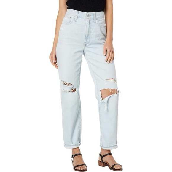 Madewell The Perfect Vintage Straight Jean Sz 33 Light Wash Distressed